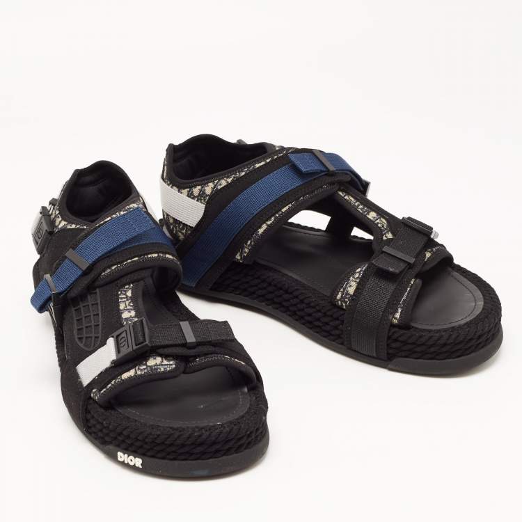 Pre Owned  DIOR Black/Grey Jacquard Atlas Sandals Size 43