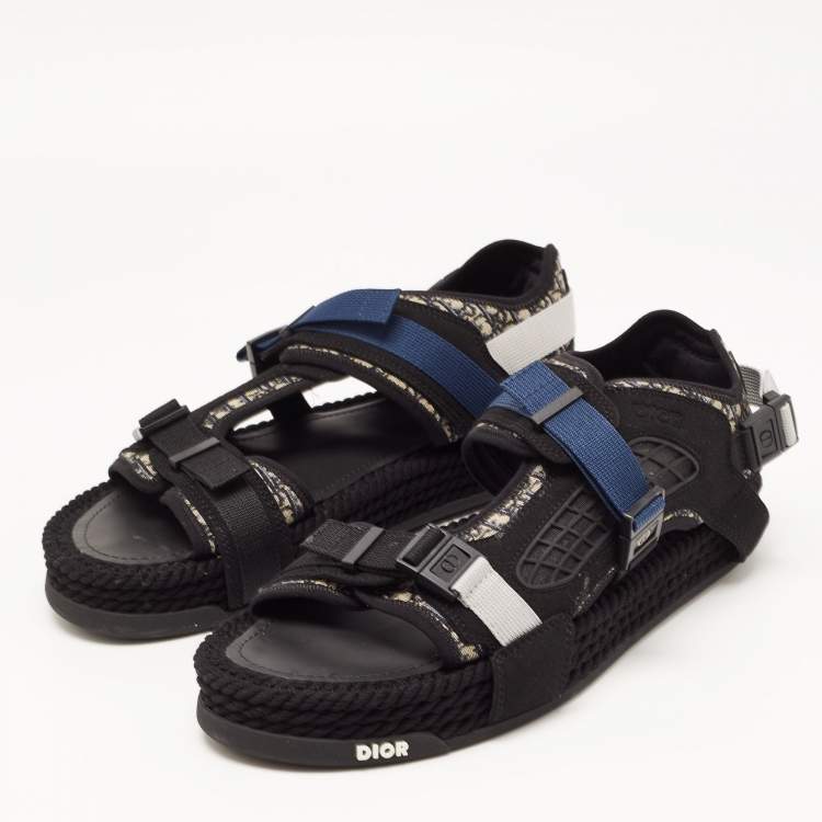 Pre Owned  DIOR Black/Grey Jacquard Atlas Sandals Size 43
