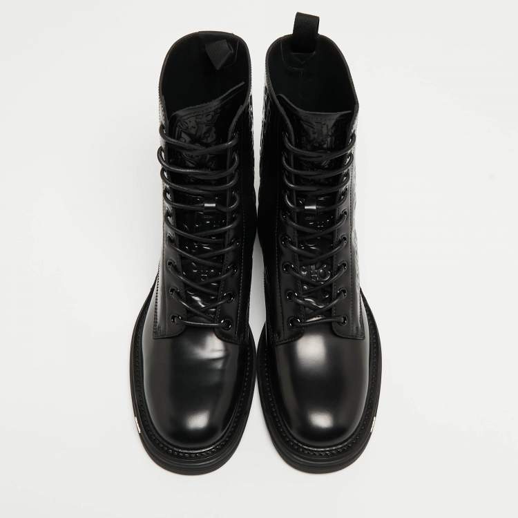 Pre Owned Dior Black Oblique Embossed Leather Explorer II Combat Boots Size 45