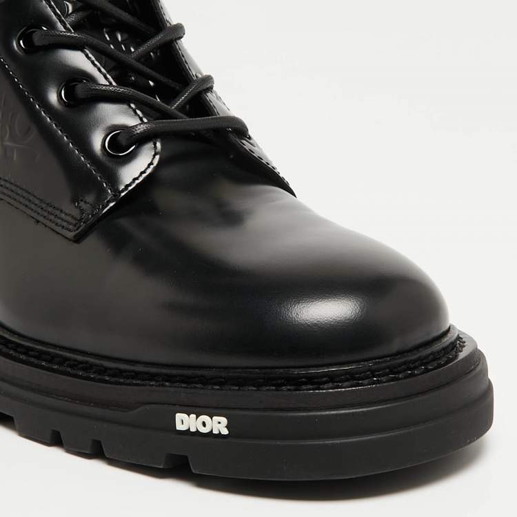 Pre Owned Dior Black Oblique Embossed Leather Explorer II Combat Boots Size 45