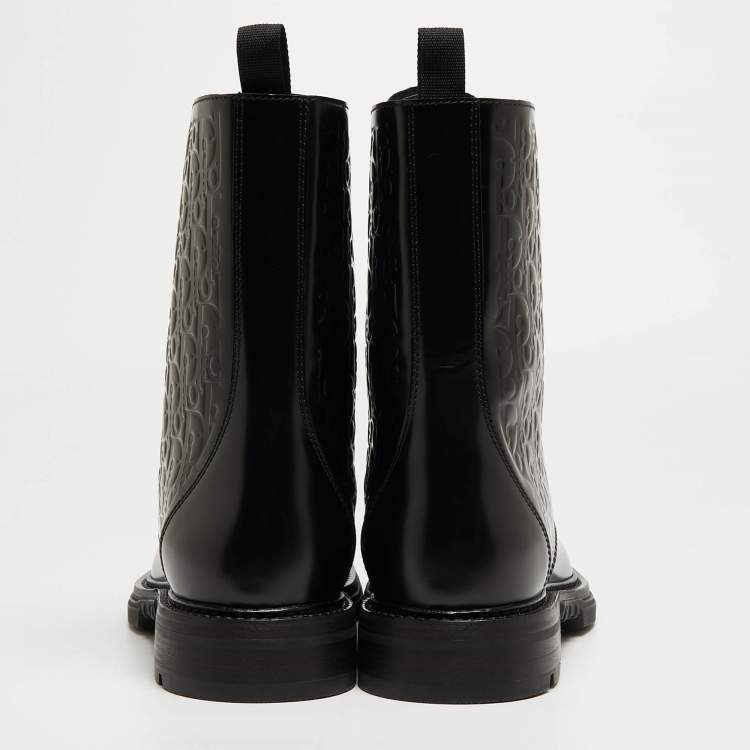 Pre Owned Dior Black Oblique Embossed Leather Explorer II Combat Boots Size 45