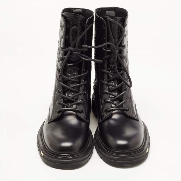 Pre Owned Dior Black Oblique Embossed Leather Explorer II Combat Boots Size 42