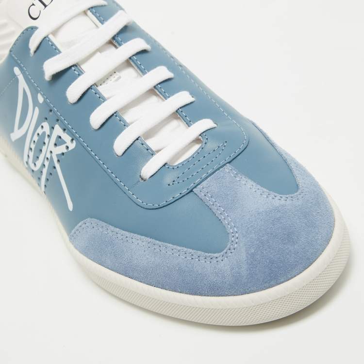 Pre Owned Dior Grey/Blue Leather Low Top Sneakers Size 38