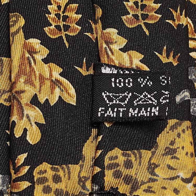 Pre Owned Christian Dior Monsieur Black/Yellow Printed Silk Traditional Tie 