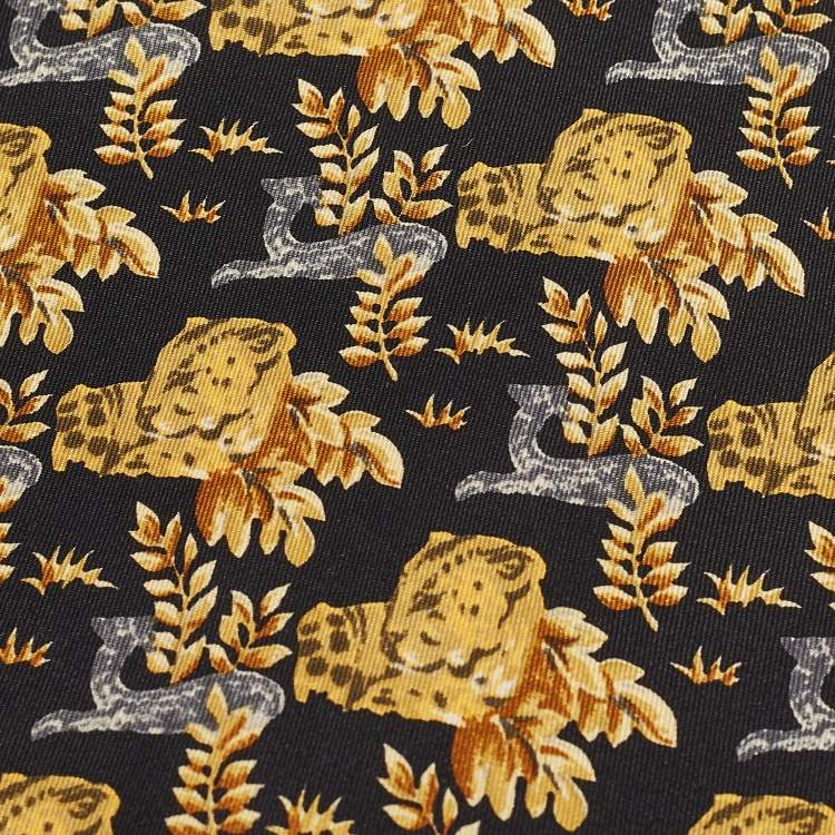 Pre Owned Christian Dior Monsieur Black/Yellow Printed Silk Traditional Tie 