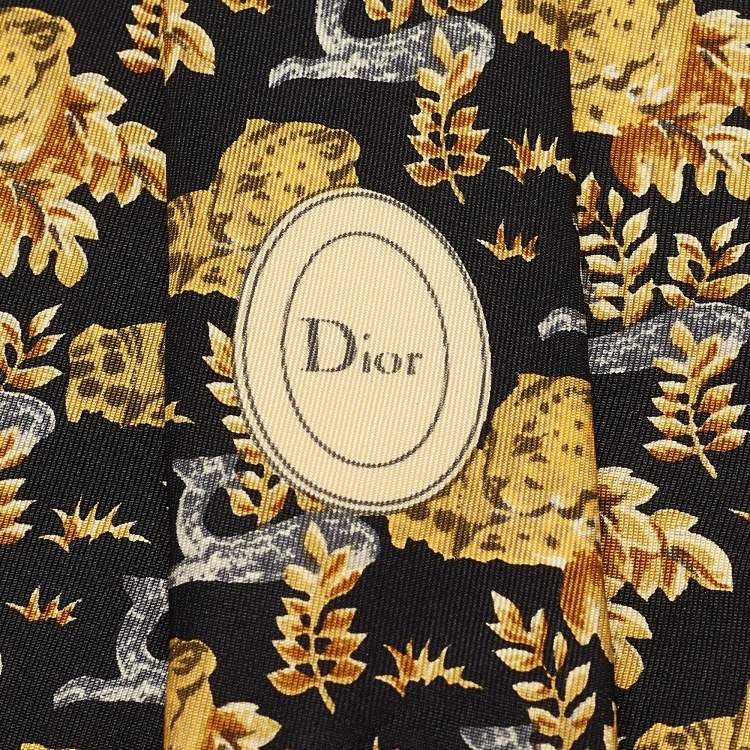 Pre Owned Christian Dior Monsieur Black/Yellow Printed Silk Traditional Tie 