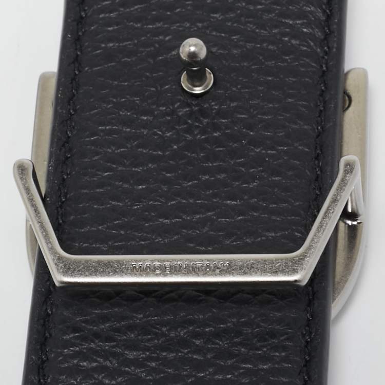Pre Owned Dior Navy Blue/Black Leather D Buckle Cut to Size Reversible Belt