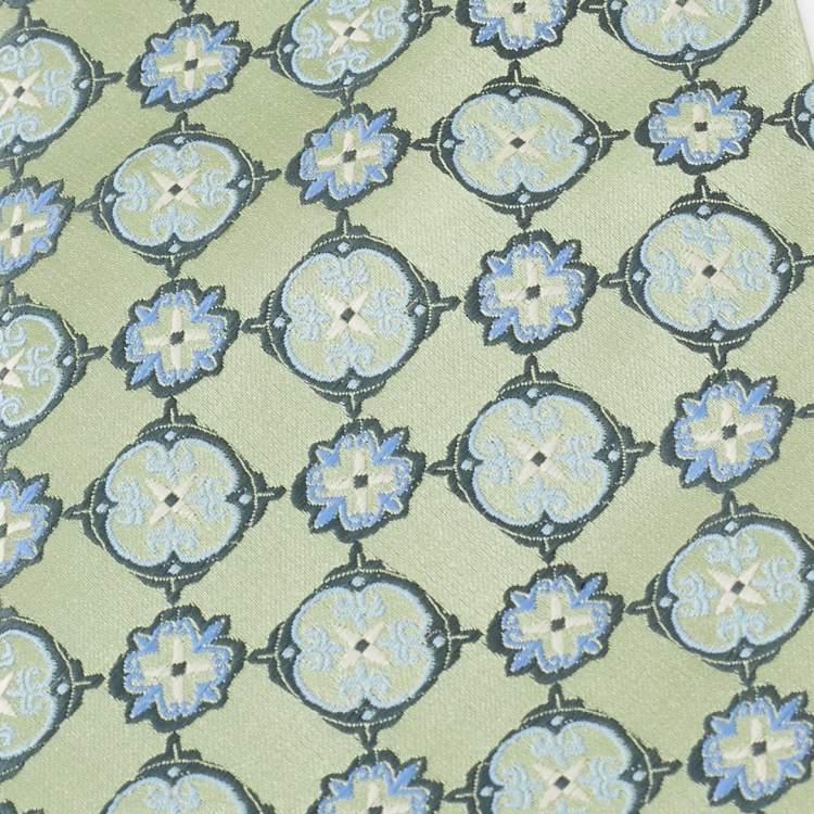 Pre Owned Dior Green Vintage Floral Jacquard Silk Traditional Tie