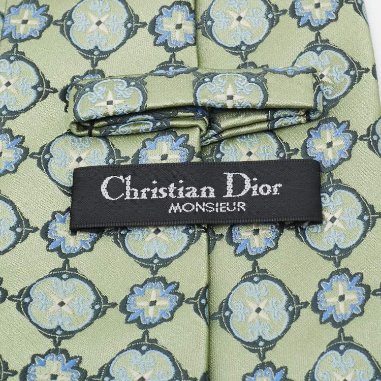 Pre Owned Dior Green Vintage Floral Jacquard Silk Traditional Tie