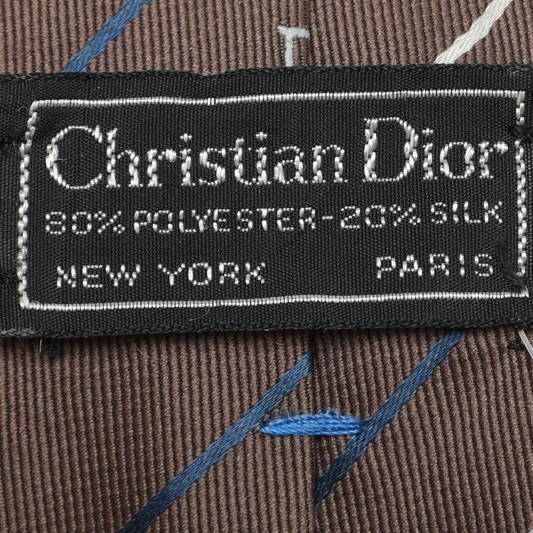 Pre Owned Dior Brown Diagonal Stipe Logo Nylon Tie 
