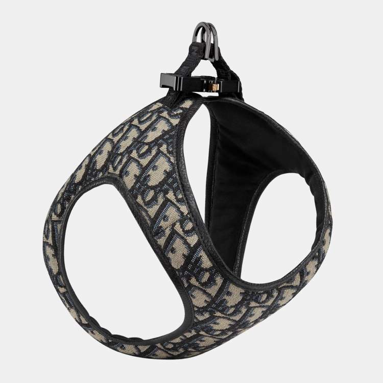 Pre Owned Dior Navy Blue Oblique Canvas and Leather Pet Harness S