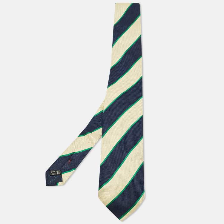 Pre Owned Dior Navy Blue/Cream Diagonal Stripe Silk Tie