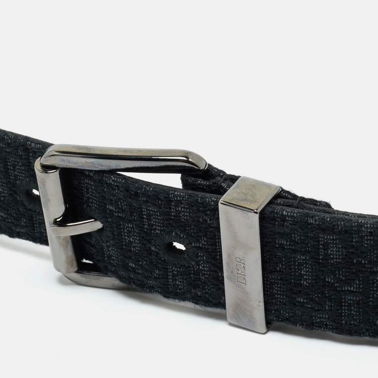 Pre Owned Dior Black Micro Oblique Jacquard Buckle Belt 110CM