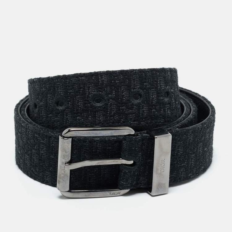 Pre Owned Dior Black Micro Oblique Jacquard Buckle Belt 110CM