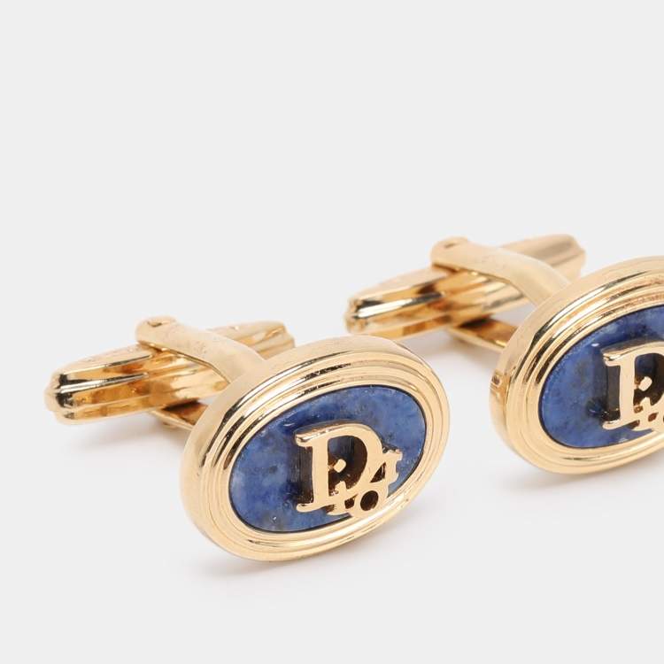 Pre Owned Dior Blue Gold Tone Metal and Lapis Lazuli Toggle Cufflinks 