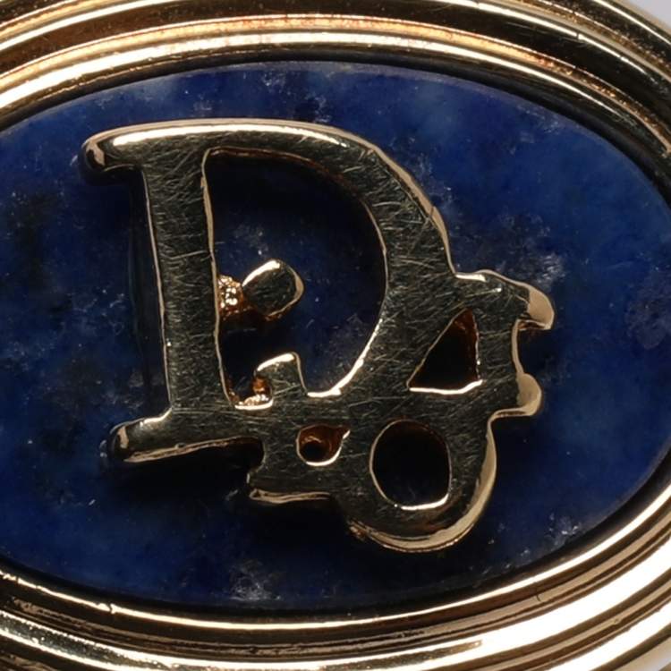 Pre Owned Dior Blue Gold Tone Metal and Lapis Lazuli Toggle Cufflinks 