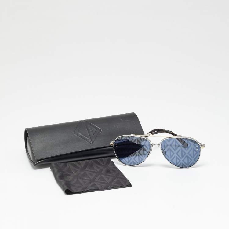 Pre Owned Dior Blue/Silver Tone CD Diamond A1U F2B4 Aviator Sunglasses