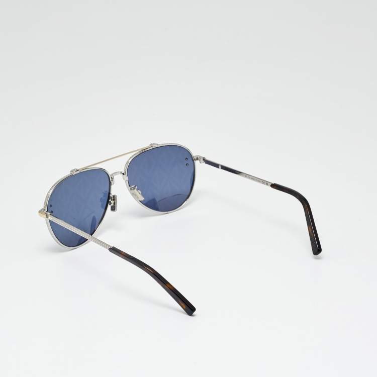 Pre Owned Dior Blue/Silver Tone CD Diamond A1U F2B4 Aviator Sunglasses