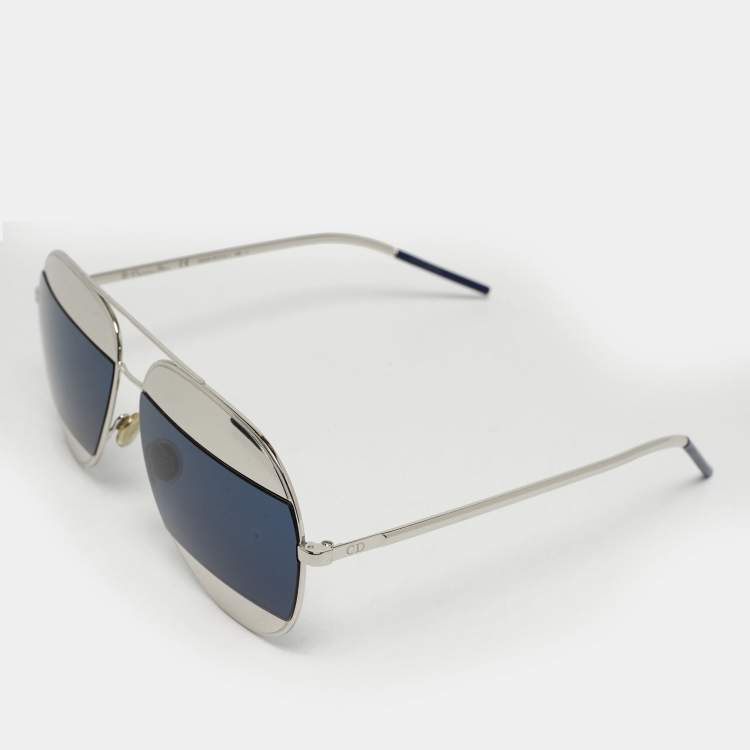 Pre Owned Dior Blue/Silver Tone 010 KU DiorSplit1 Aviator Sunglasses