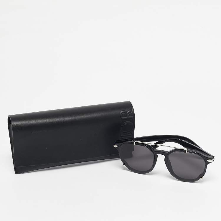 Pre Owned Dior Black/Silver Tone 10A0 BlackSuit RI Aviator Sunglasses