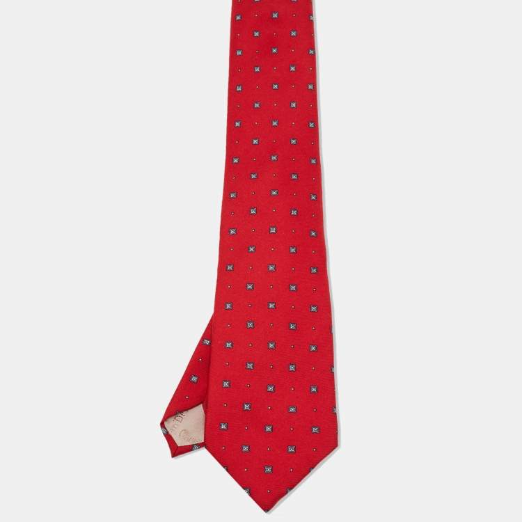 Pre Owned Dior Vintage Red Cross Print Silk Tie