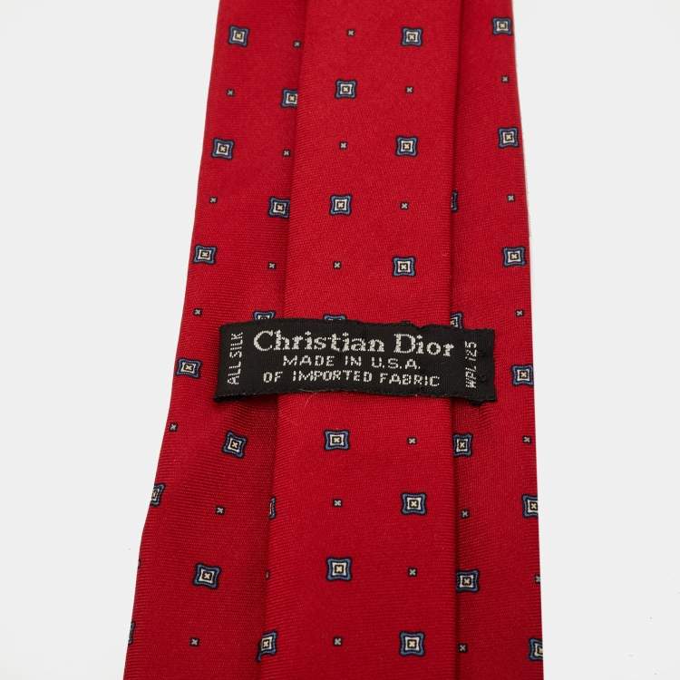 Pre Owned Dior Vintage Red Cross Print Silk Tie