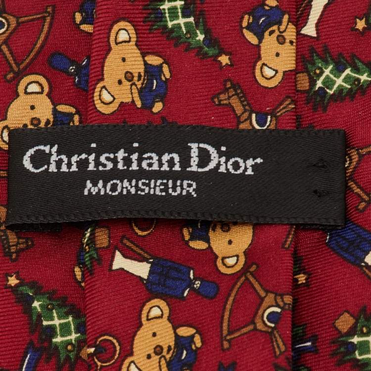 Pre Owned ربطة عنق حرير تقليدية نقش عيد الميلاد ديور فينتاج