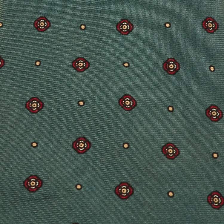 Pre Owned Dior Vintage Dark Green Floral Motif Print Silk Tie