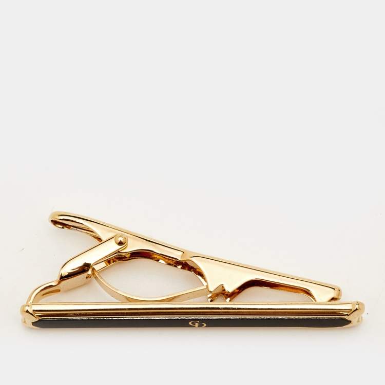 Pre Owned Dior Black Composite Gold Tone Tie Clip