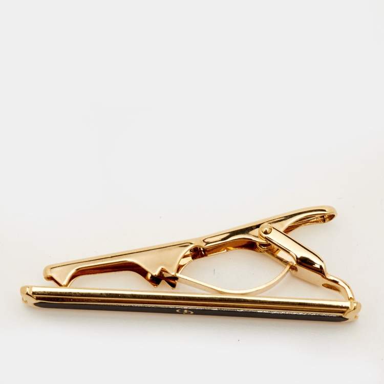 Pre Owned Dior Black Composite Gold Tone Tie Clip