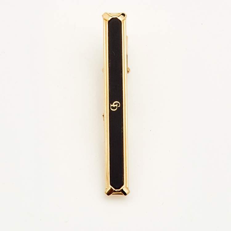 Pre Owned Dior Black Composite Gold Tone Tie Clip