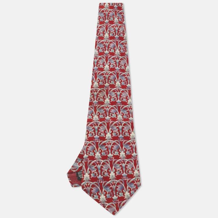 Pre Owned Christian Dior Monsieur Vintage Red Printed Silk Traditional Tie