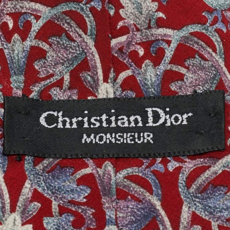 Pre Owned Christian Dior Monsieur Vintage Red Printed Silk Traditional Tie