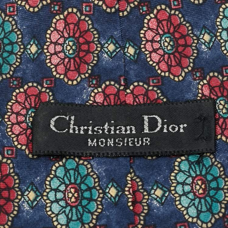 Pre Owned Christian Dior Monsieur Vintage Navy Blue Mandala Print Silk Tie