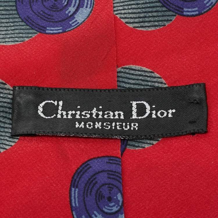 Pre Owned Christian Dior Monsieur Vintage Red Circle Print Silk Tie