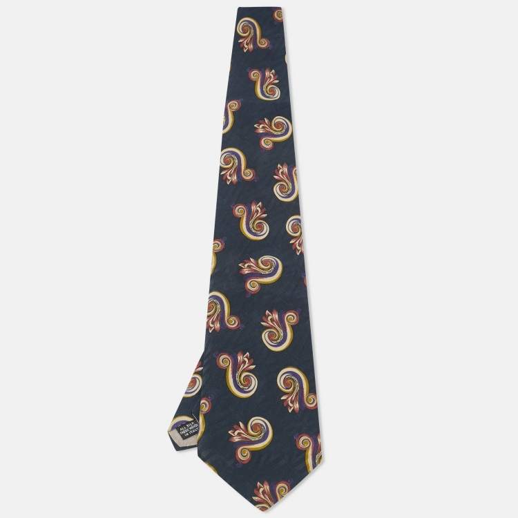 مملوكة مسبقًا ربطة عنق كريستيان ديور حرير منقوشة زرقاء قاتمة منتصف الليل عتيقة