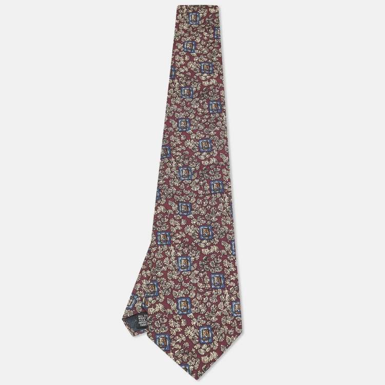 مملوكة مسبقًا Christian Dior Monsieur Burgundy Printed Silk Traditional Tie