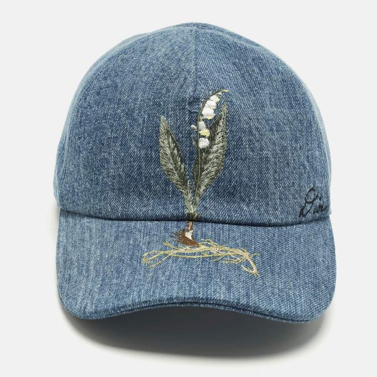 Pre Owned Dior Homme Blue Lily Embroidered Denim Baseball Cap S