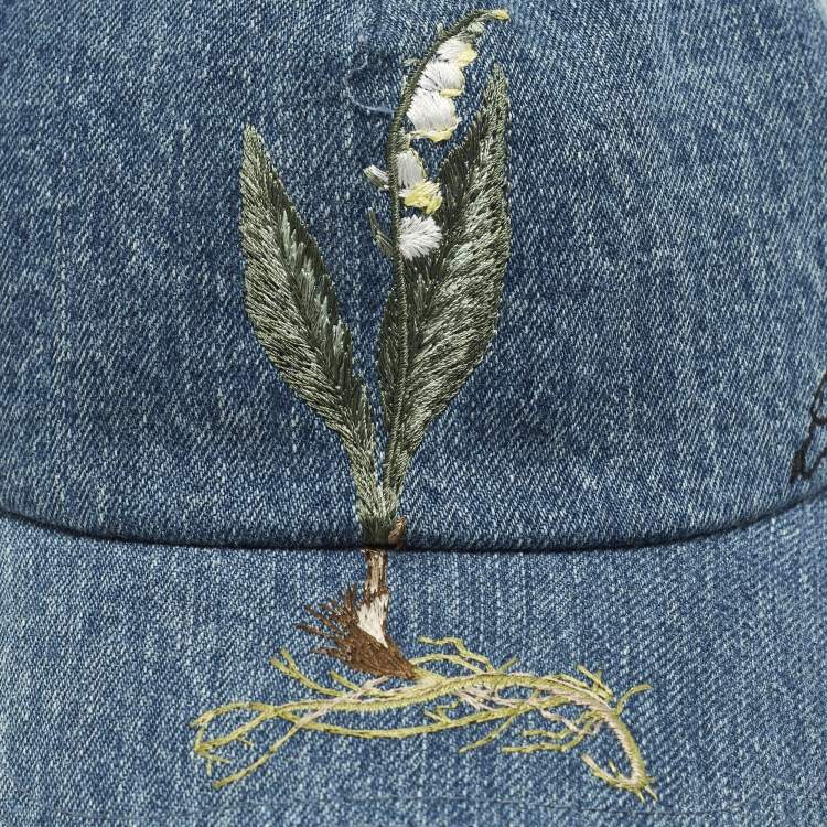 Pre Owned Dior Homme Blue Lily Embroidered Denim Baseball Cap S
