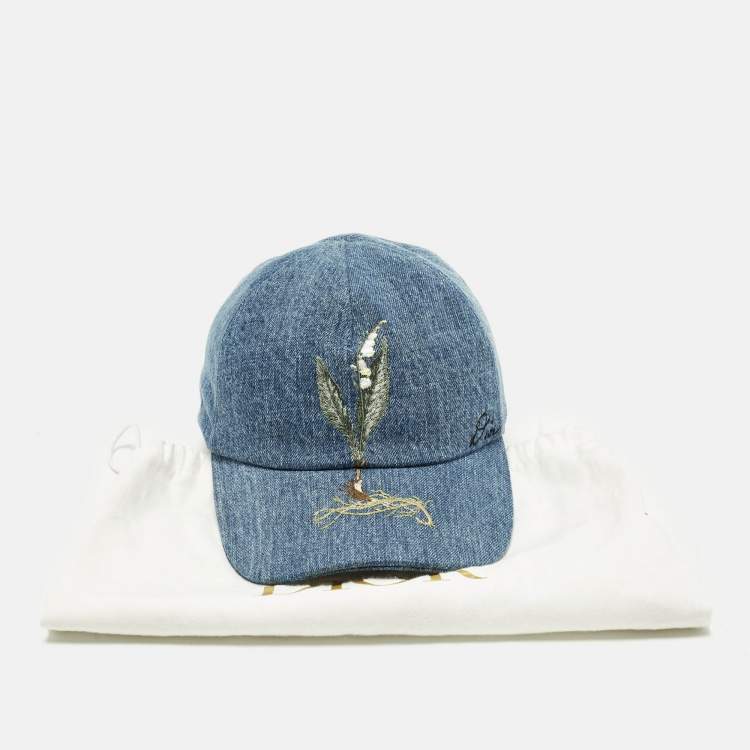 Pre Owned Dior Homme Blue Lily Embroidered Denim Baseball Cap S