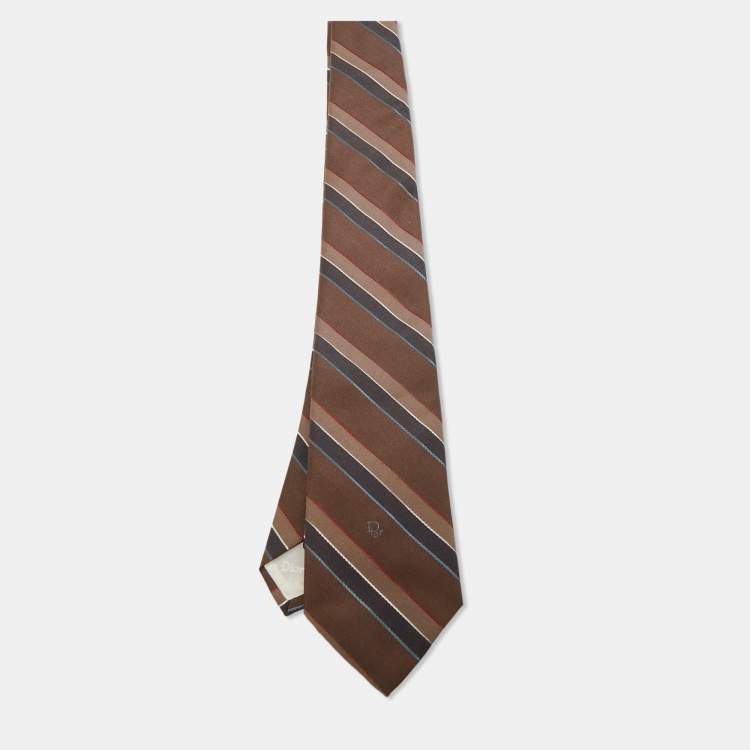 Pre Owned Dior Vintage Brown Diagonal Striped Classic Tie