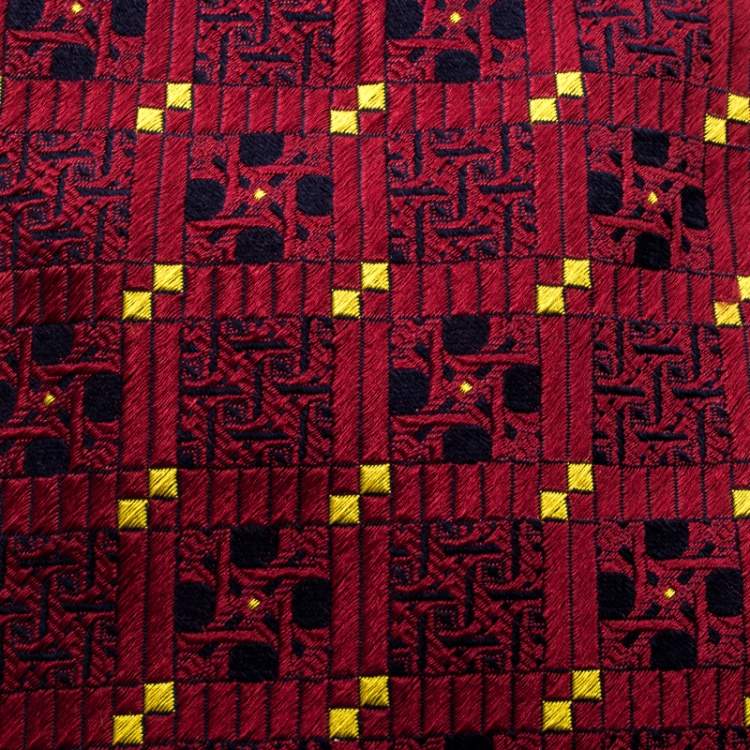 Pre Owned Dior Red Patterned Jacquard Silk Traditional Tie