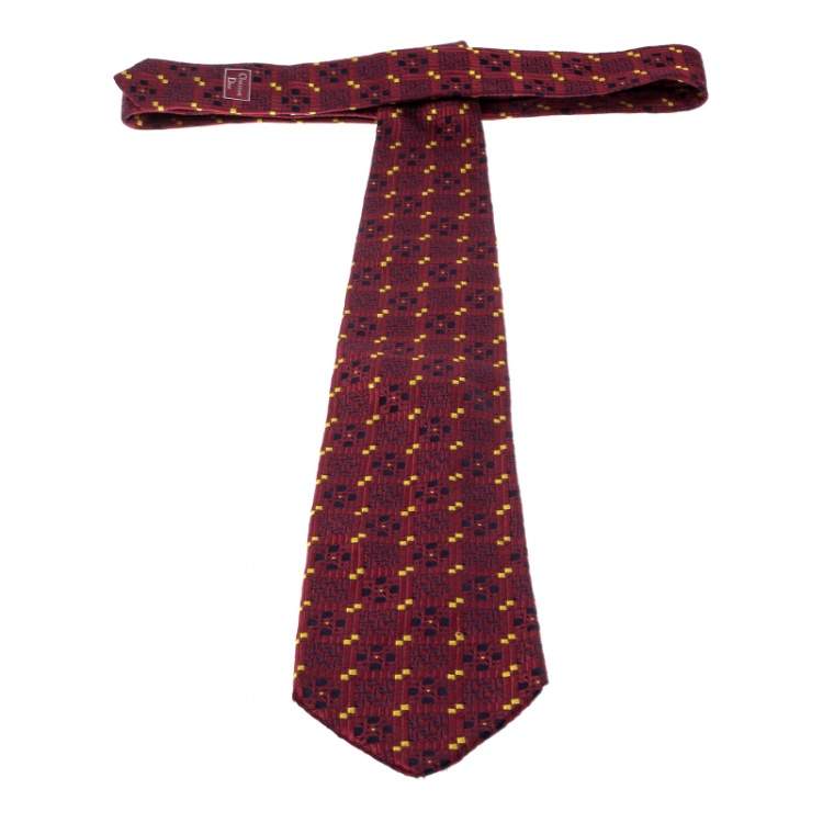 Pre Owned Dior Red Patterned Jacquard Silk Traditional Tie