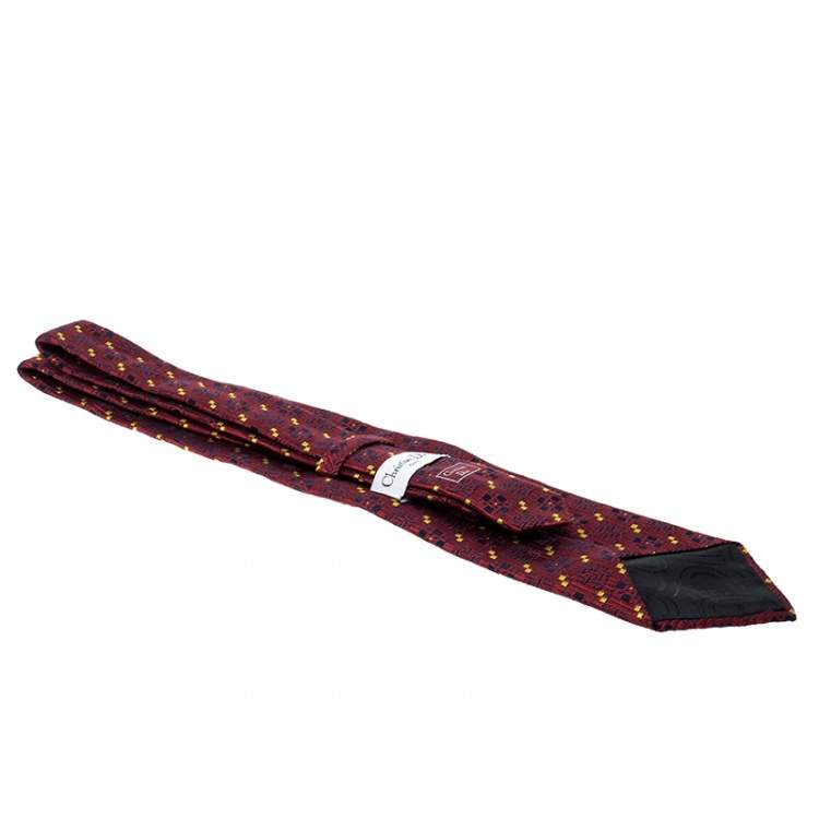 Pre Owned Dior Red Patterned Jacquard Silk Traditional Tie