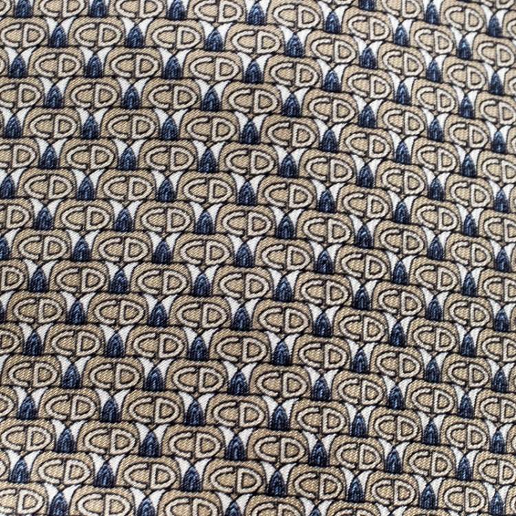 Pre Owned Dior Beige and Blue CD Printed Silk Traditional Tie