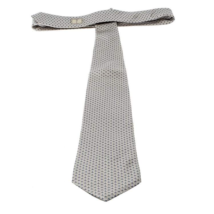 Pre Owned Dior Beige and Blue CD Printed Silk Traditional Tie