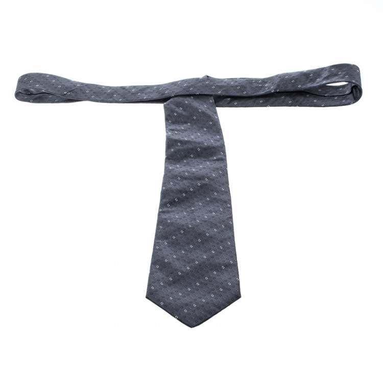 Pre Owned Dior Vintage Dark Grey Geometric Pattern Silk Jacquard Tie
