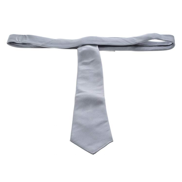 Pre Owned Dior Grey Self Striped Silk Jacquard Tie