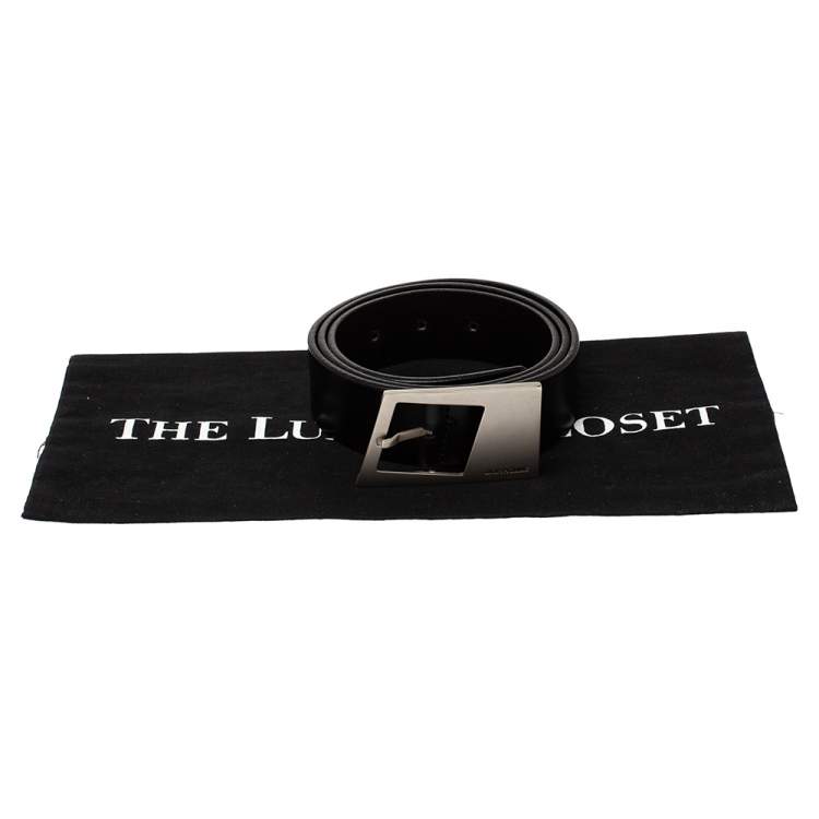 Pre Owned Dior Homme Black Leather Square Buckle Belt 90CM