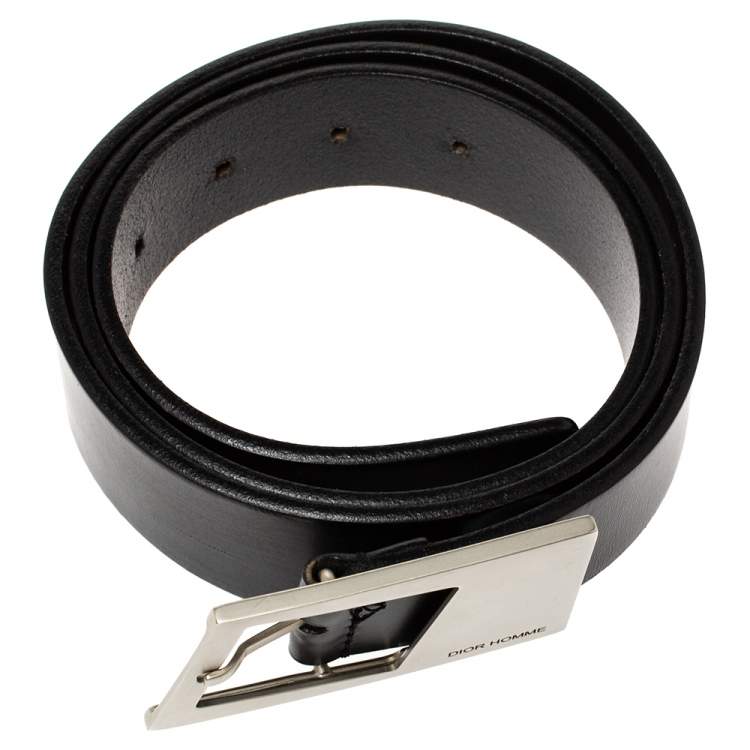 Pre Owned Dior Homme Black Leather Square Buckle Belt 90CM